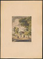 Bajor Ágost (1892-1958): Tanya. Színezett rézkarc, papír, jelzett, 8x6 cm
