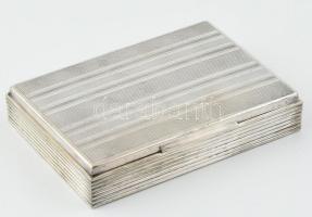 Art deco kártyadoboz, ezüstözött alpakka fa betéttel, jelzett: PV Alpakka, jó állapotú, m: 11,5x17x3 cm