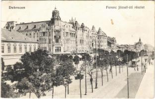 1917 Debrecen, Ferenc József út, villamos, Kontsek Kornél és Tóth üzlete