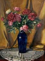 Galla Endre (1897-1971): Virágcsendélet. Olaj, vászon, jelzett. Fa keretben. 78×60 cm