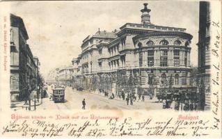 1899 (Vorläufer) Budapest VIII. Üllői úti klinikák a Mária utca sarkán, villamos. Divald Károly 110. (fl)