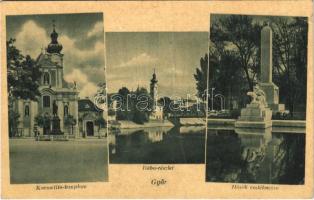 1944 Győr, Karmelita templom, Rába részlet, Hősök emlékműve (fa)