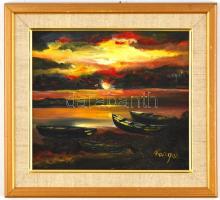 Vargas jelzéssel: Tengerparti naplemente. Olaj, karton, fa keretben, 20x22,5 cm