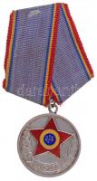 Románia 1953. A Román Népköztársaság fegyveres erejének 10. évfordulója 1943-1953 zománcozott fém kitüntetés mellszalagon T:2 patina Romania 1953. Romanian Peoples Republic Armed Forces 10th Anniversary 1943-1953C:XF patina