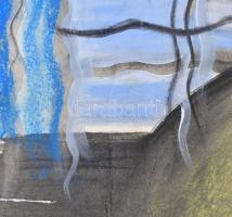 Scheiber H jelzéssel: Zenélő hölgy. Akvarell, pasztell, papír. Szakadásokkal. 60x44,5 cm