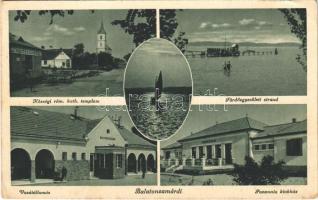 1942 Zamárdi, Balatonzamárdi; vasútállomás, Pannonia klubház, Fürdőegyesületi strand, Községi római katolikus templom (EK)