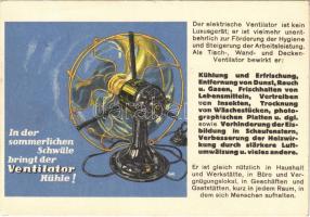 In der sommerlichen Schwüle bringt der Ventilator Kühle! / Fan advertisement card + 1. Militärischer-Grossflugtag Wien-Aspern 19. 9. 1937 So. Stpl.