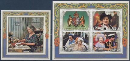 Elizabeth Queen Mother's 85th Birthday mini sheet + block, Erzsébet anyakirálynő 85. születésnapja kisív + blokk