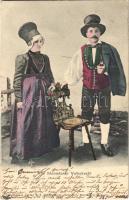 1906 Alte Montafoner Volkstracht / Austrian folklore, couple from Montafon, traditional costumes. Aufnahme u. Verlag v. F. Moosbrugger (Schruns) (EK)