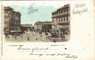 1902 Budapest VIII. Múzeum körút, villamosok, Kálvin tér. Sinnreich Zsigmond kiadása (apró szakadások / tiny tears)