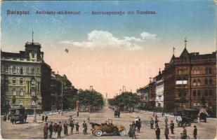 1917 Budapest VI. Andrássy úti körönd, automobil, omnibusz