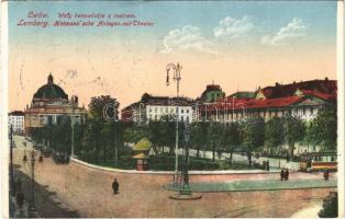 Lviv, Lwów, Lemberg; Hermannsche Anlagen mit Theater / theatre, tram (EK)