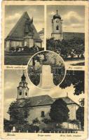 1943 Bicske, Hősök emlékműve, Református és római katolikus templom, Griger szobor (EB)