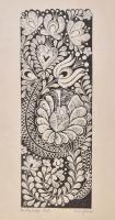Tavaszy Noémi (1927-2018): Kodály virága, 1982. Linómetszet, papír, jelzett és datált, hátoldalán autográf felirattal, lap szélén foltos, közepén törésnyommal, 38×14 cm