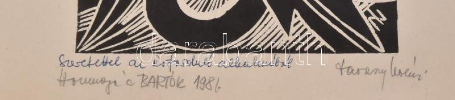 Tavaszy Noémi (1927-2018): Hommage á Bartók, 1981. Linómetszet, papír, jelzett és datált, lap alján ...