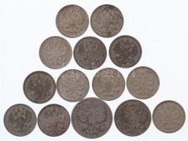 Orosz Birodalom 1905-1915. 10k Ag (12db) + 1911. 15k Ag + 1864. 20k Ag T:2-3
Russian Empire 1905-19...