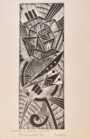 Tavaszy Noémi (1927-2018): Hommage á Bartók, 1981. Linómetszet, papír, jelzett és datált, lap alján autográf felirattal, lap bal oldalán törésnyommal, 38×13,5 cm