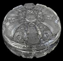 Csehszlovák ólomkristály bonbonier, metszett, matricával jelzett, apró csorbákkal, d: 12,5 cm
