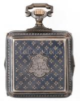cca 1880 Loehr perpetual patent niellós ezüst zsebóra automata nikkelezett kalapácsos, kulcsos felhú...