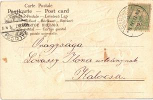 1905 Lady art postcard, romantic couple, folklore. Emb. litho (EK)