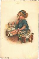 1933 Children art postcard, girl with dolls. M.M. Nr. 856. (EB)