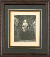cca. 1850 Paul Delaroche után: Marie Antoinette a forradalmi törvényszék előtt. Acélmetszet, papír. 18x14 cm. Üvegezett fakeretben.