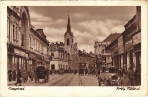 Nagyvárad, Oradea; Horthy Miklós út, üzletek, autó / street, shops, automobile + "1942 Szent László Ünnepi Hét Nagyváradon" So. Stpl (EK)