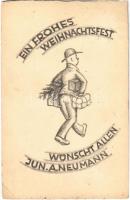 1929 Ein Frohes Weihnachtsfest / Christmas greeting art postcard, man with gifts. Adrian Brugger (EK)