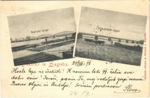 1898 Zagreb, Zágráb; Savski most, Zeljeznicki most / Száva hídja, vasúti híd. A. Brusina kiadása / Sava bridge, railway bridge + kétnyelvű bélyegző / bilingual cancellation (EK)