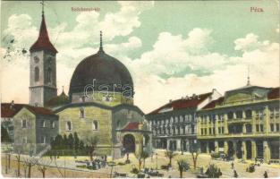 1912 Pécs, Széchenyi tér, piac, templom. Scharf Róbertné kiadása (EK)