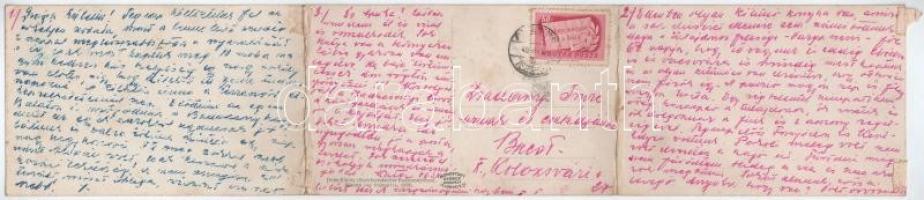 Badacsony, látkép, vitorlás, csónak. Deim Károly kiadása, kihajtható 3-részes panorámalap / 3-tiled ...