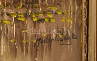 Mesterházy Dénes (1900-1949 körül): Gólya a vízparton. Olaj, vászon. Dekoratív, historizáló stílusú,...