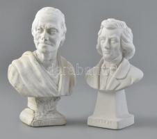 2 db gipsz szobor: Chopin, Voltaire (sérült) 15 cm, 16 cm