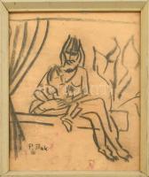 P. Bak János (1913-1981): Anya gyermekével. Szén, papír, jelzett. Üvegezett fa keretben. 39,5×32,5 cm