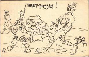1918 Brot-Fassen / WWI Austro-Hungarian K.u.K. military art postcard, humour, support fund. Deutschmeister Witwen- und Waisen-Stiftung (Aktion im Felde) Nr. 27. s: Rud. Kristen (EK)