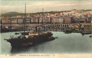 Algiers, Alger; Panorama et Transatlantique dans le Port / port, steamship (fl)