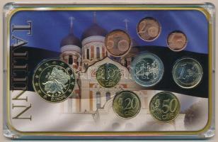 Észtország 2011. 1c-2E (8xklf) forgalmi szett + 2003. Europe kétoldalas aranyozott emlékérem műanyag tokban T:1-2 Estonia 2011. 1 Cent - 2 Euro (8xdiff) coin set + 2003. Europa two-sided, gilt medallion in plastic case C:UNC-XF