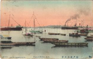 1914 Kobe, View of Harbor, boats, steamships. Pub. by Sakaeya & Co. (EB)
