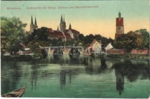 Merseburg, Saalepartie mit Königl. Schloss und Neumarktsbrücke / royal castle, riverside, bridge (EB)