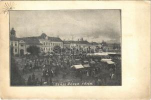 1940 Szászrégen, Reghin; Fő tér, piac. Üdvözlet a felszabadult Szászrégenből! / market on the main square (EK)