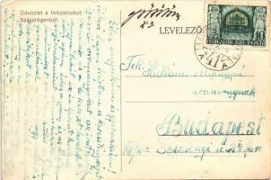 1940 Szászrégen, Reghin; Fő tér, piac. Üdvözlet a felszabadult Szászrégenből! / market on the main s...