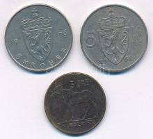 Norvégia 1968. 5Kr Cu-Ni "V. Olaf" + 1972. 5ö Br "V. Olaf" + 1976. 5Kr Cu-Ni &qu...