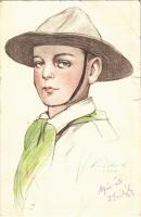 Kiadja a Magyar Cserkészszövetség Nagytábortanácsa 1926. / Hungarian boy scout art postcard s: Márton L. (EB)