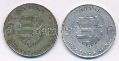 1947. 5Ft Ag "Kossuth" (2x) T:2-,3 patina Adamo F8.1