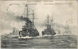 1908 Squadra in evoluzione / K.u.K. Kriegsmarine Flottenmanöver / SMS Sankt Georg, SMS Erzherzog Karl, SMS Habsburg, SMS Monarch, SMS Wien. G. Fano Pola 1907-1908