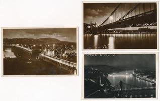 Budapesti hidak este - 3 db régi képeslap