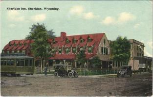 1915 Sheridan (Wyoming), Sheridan Inn, tram, automobiles (surface damage)