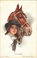 1913 Thoroughbreds Lady art postcard, lady with horse. Reinthal & Newman No. 304. s: Harrison Fisher (EK)