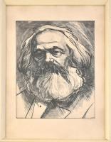 Raszler Károly (1925-2005): Marx Károly. Rézkarc, papír, jelzett, üvegezett fa keretben, lap széle kissé foltos, 39×30 cm