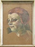 Jelzés nélkül: Női portré. Pasztell, papír. Üvegezett, kissé sérült fa keretben, 46×31,5 cm